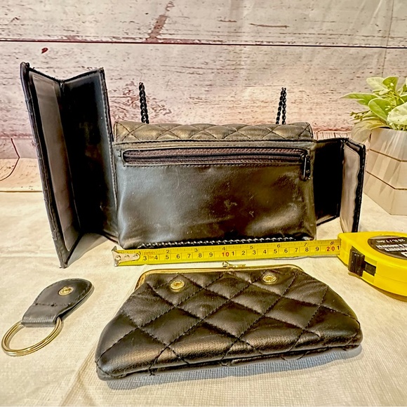 5 Piece Black Faux Leather Pouch Card Picture Wallet Key Holder set - Picture 5 of 9